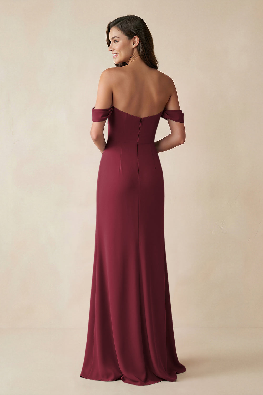 Off-the-Shoulder Sheath Bridesmaid Dress with Slit in Berry
