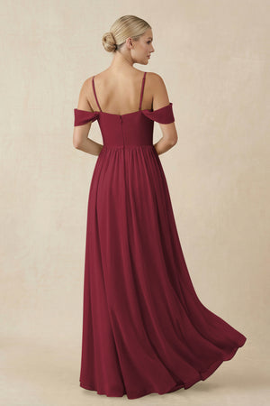 Berry Off-the-Shoulder Sweetheart A-Line Chiffon Bridesmaid Dress (2) | KISSBRIDAL