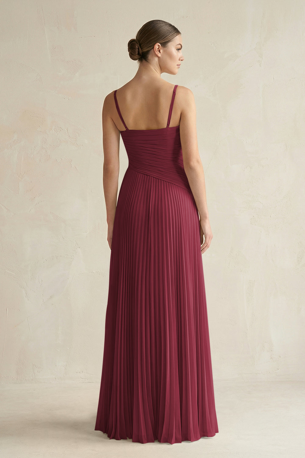 Pleated A-Line Long Chiffon Bridesmaid Dress in Berry