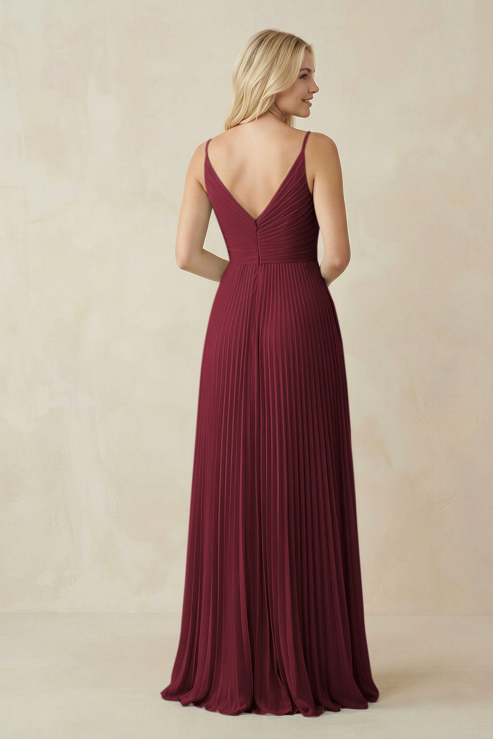 Pleated V-Neck A-Line Chiffon Bridesmaid Dress in Berry