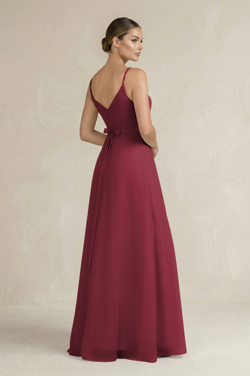 Ruched A-Line Chiffon Bridesmaid Dress with Slit in Berry