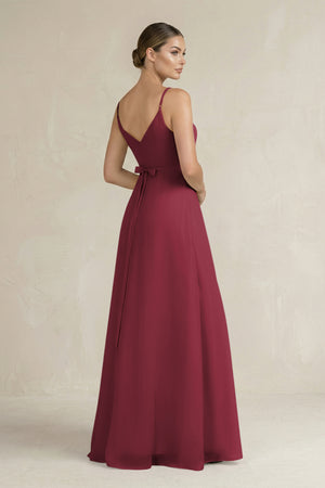 Berry Ruched A-Line Chiffon Bridesmaid Dress with Slit (2) | KISSBRIDAL