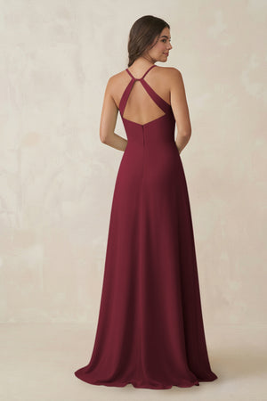 Berry Ruched Sheath Chiffon Bridesmaid Dress (2) | KISSBRIDAL
