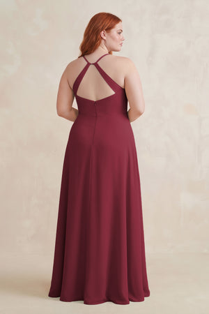 Berry Ruched Sheath Chiffon Bridesmaid Dress (2) | KISSBRIDAL