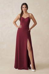Berry Ruched Sheath Chiffon Bridesmaid Dress | KISSBRIDAL