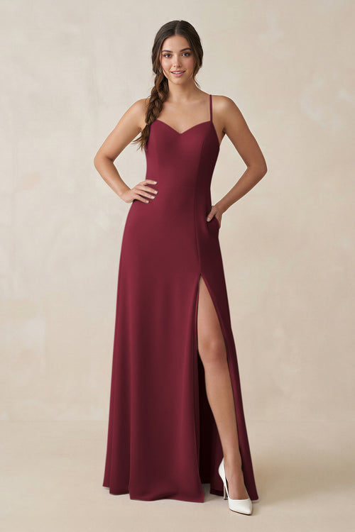 Berry Ruched Sheath Chiffon Bridesmaid Dress | KISSBRIDAL