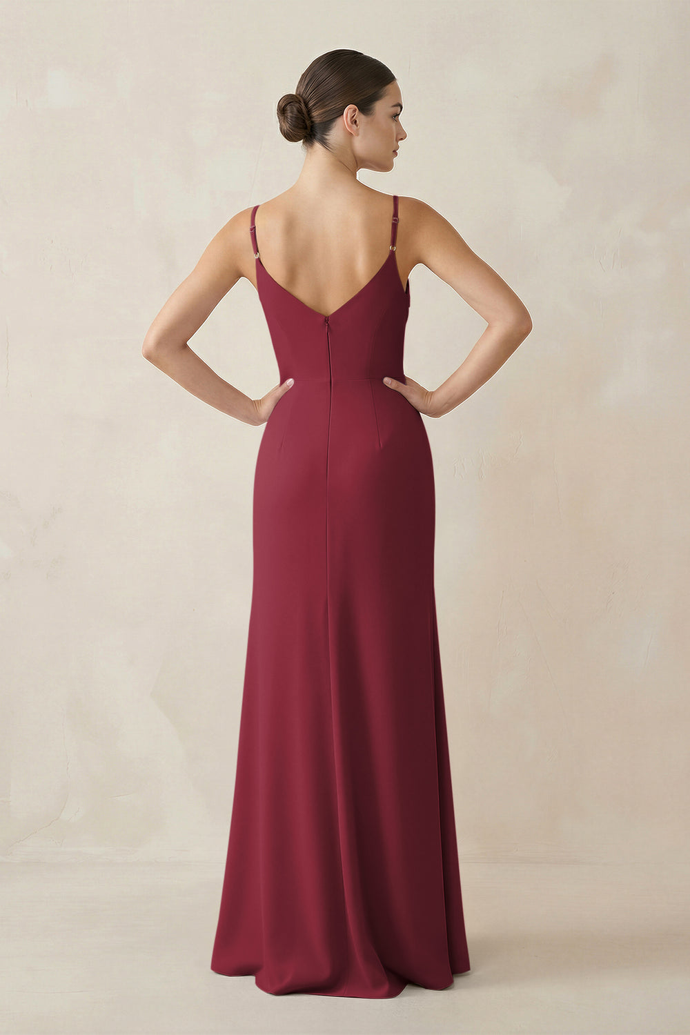 Ruched Sheath Spaghetti Strap Chiffon Bridesmaid Dress in Berry