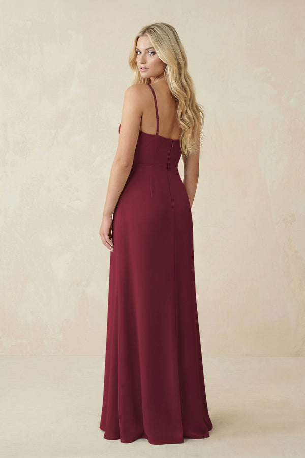 Berry Ruched Sheath Spaghetti Strap Chiffon Bridesmaid Dress (2) | KISSBRIDAL