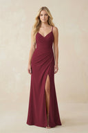 Berry Ruched Sheath Spaghetti Strap Chiffon Bridesmaid Dress | KISSBRIDAL