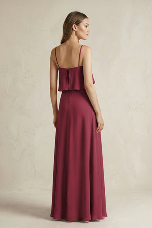 Berry Ruffled Spaghetti Strap A-Line Chiffon Bridesmaid Dress in Berry (2) | KISSBRIDAL