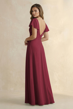 Berry Ruffled V-Neck Chiffon A-Line Bridesmaid Dress (2) | KISSBRIDAL