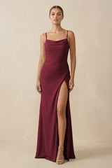 Berry Sheath Spaghetti Straps Chiffon Long Bridesmaid Dress | KISSBRIDAL