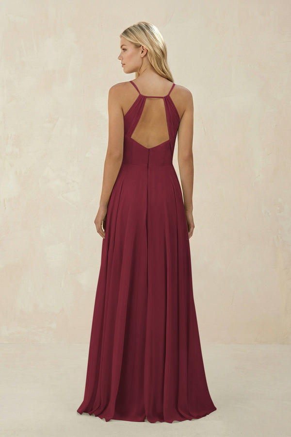 Berry Spaghetti Strap A-Line Chiffon Bridesmaid Dress (2) | KISSBRIDAL