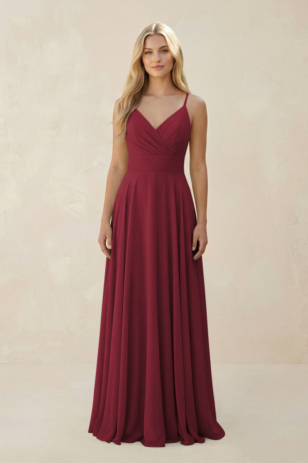 Spaghetti Strap A-Line Chiffon Bridesmaid Dress in Berry