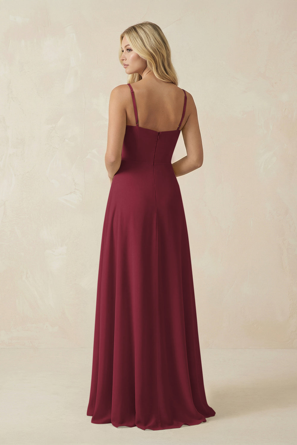 Spaghetti Strap Chiffon A-Line Bridesmaid Dress in Berry