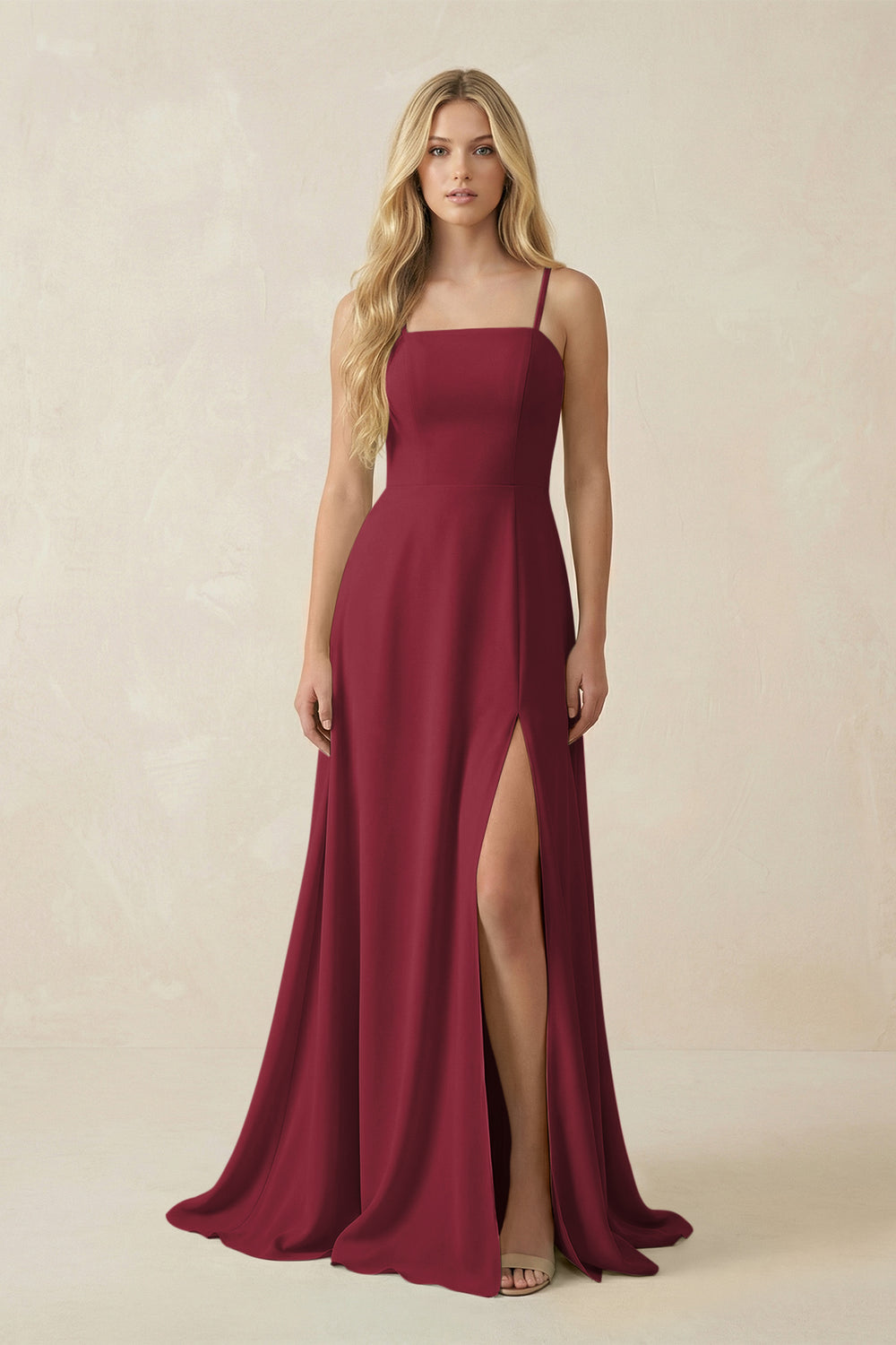 Spaghetti Strap Chiffon A-Line Bridesmaid Dress in Berry
