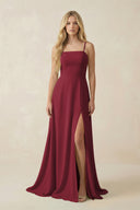 Berry Spaghetti Strap Chiffon A-Line Bridesmaid Dress | KISSBRIDAL