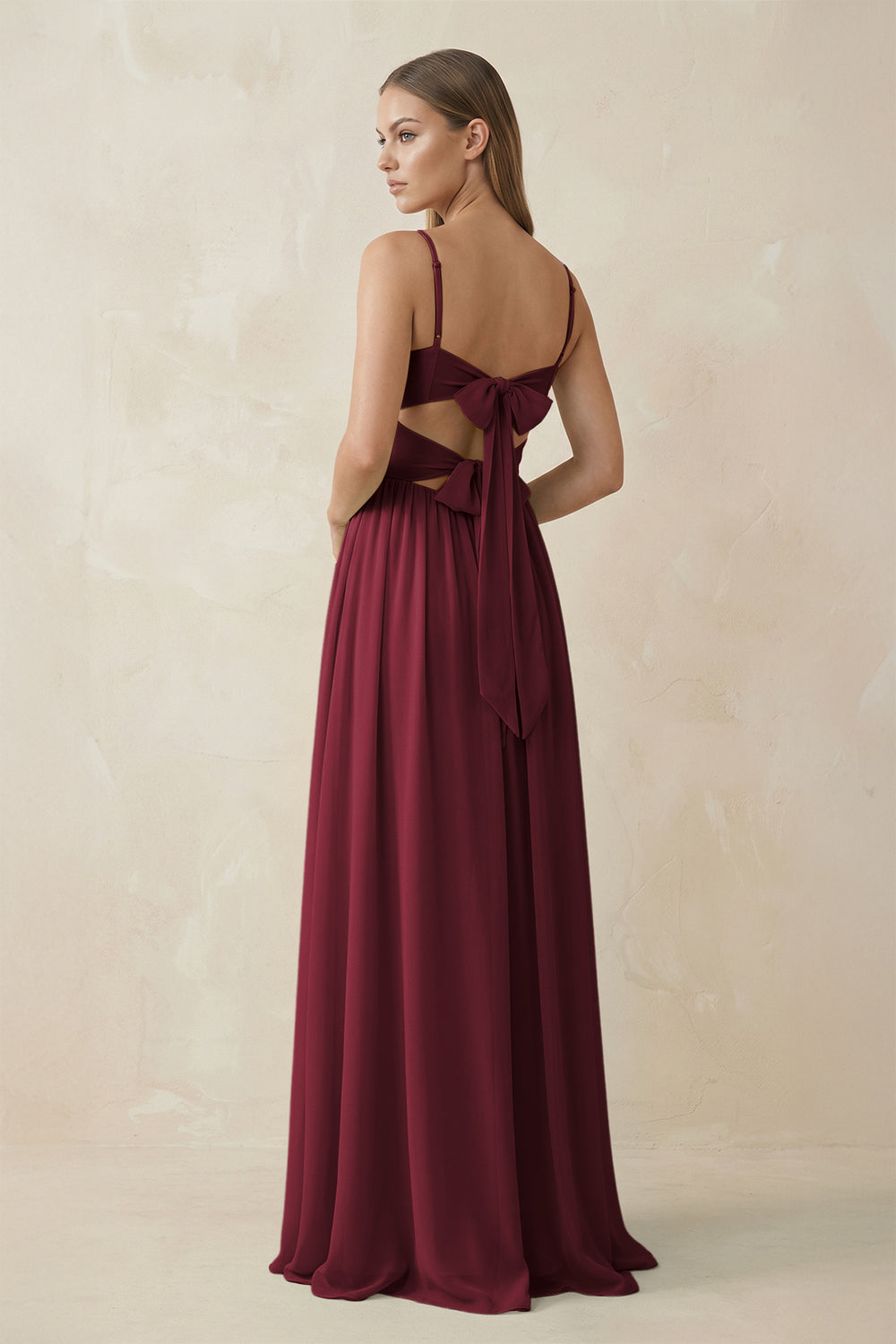 Spaghetti Strap Pleated A-Line Chiffon Bridesmaid Dress in Berry