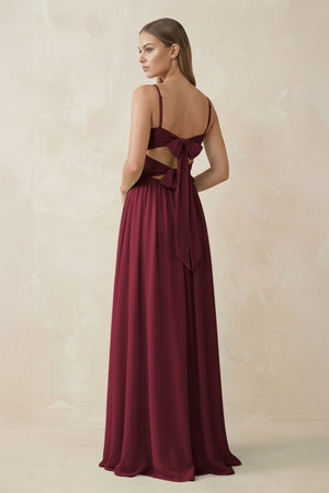 Berry Spaghetti Strap Pleated A-Line Chiffon Bridesmaid Dress (2) | KISSBRIDAL
