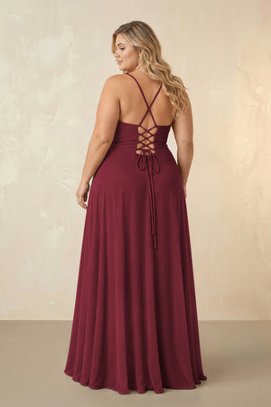 Berry Spaghetti Straps Chiffon A-Line Bridesmaid Dress (2) [sizeplus] | KISSBRIDAL