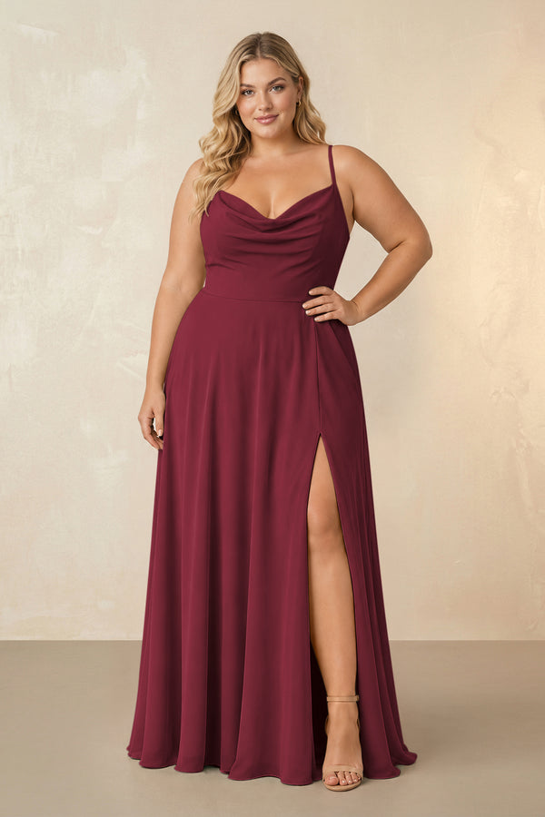 Berry Spaghetti Straps Chiffon A-Line Bridesmaid Dress [sizeplus] | KISSBRIDAL
