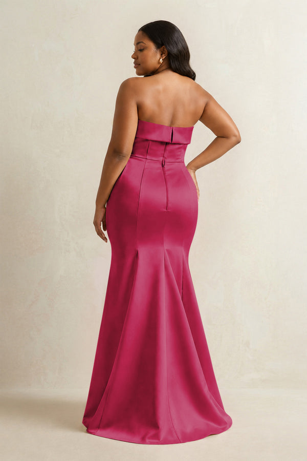 Berry Strapless Satin Mermaid Bridesmaid Dress (2) [sizeplus] | KISSBRIDAL