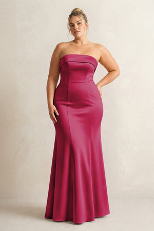 Berry Strapless Satin Mermaid Bridesmaid Dress (3) [sizeplus] | KISSBRIDAL