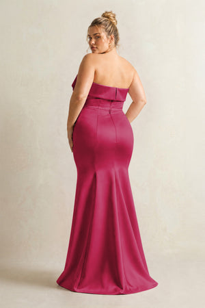 Berry Strapless Satin Mermaid Bridesmaid Dress (4) [sizeplus] | KISSBRIDAL