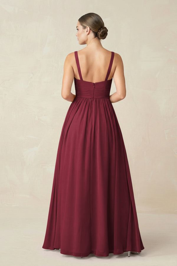 Berry Sweetheart A-Line Chiffon Bridesmaid Dress with Slit in Berry (2) | KISSBRIDAL
