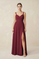 Berry Sweetheart A-Line Chiffon Bridesmaid Dress with Slit in Berry | KISSBRIDAL