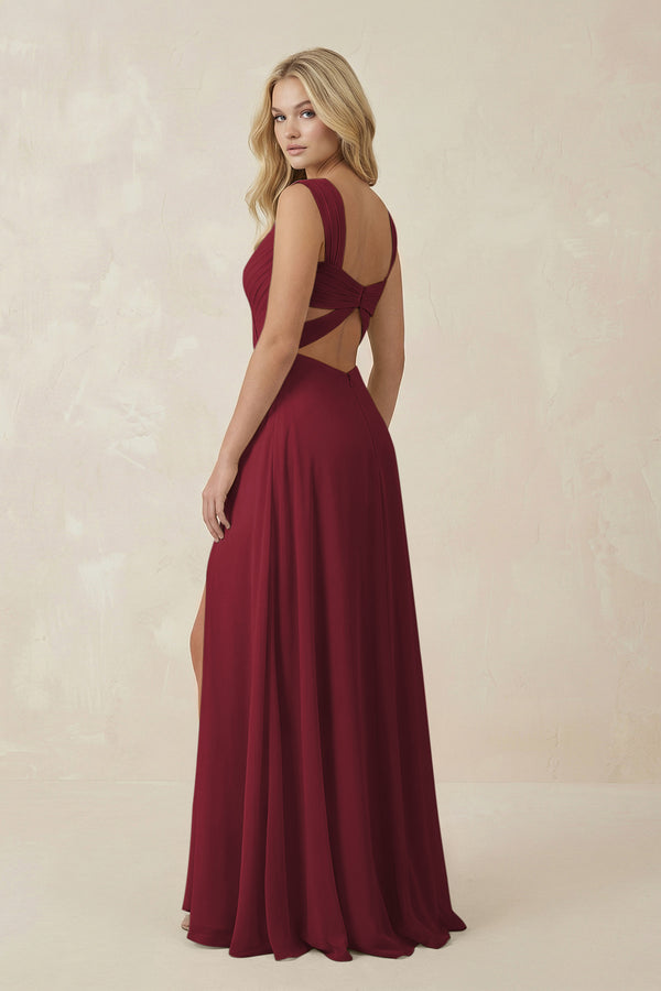 Berry Sweetheart A-Line Chiffon Long Bridesmaid Dress (2) | KISSBRIDAL