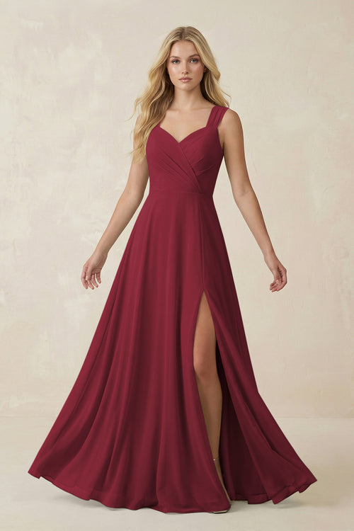 Berry Sweetheart A-Line Chiffon Long Bridesmaid Dress | KISSBRIDAL