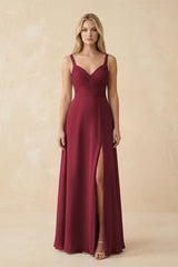 Berry Sweetheart A-Line Pleated Chiffon Bridesmaid Dress | KISSBRIDAL