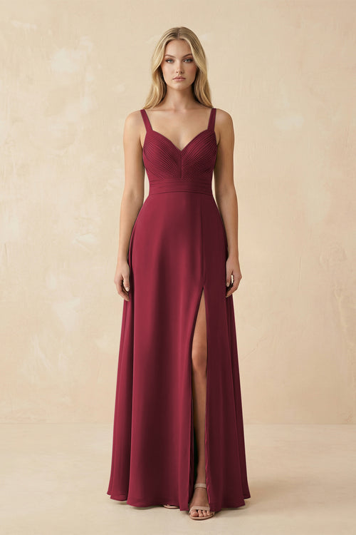 Berry Sweetheart A-Line Pleated Chiffon Bridesmaid Dress | KISSBRIDAL