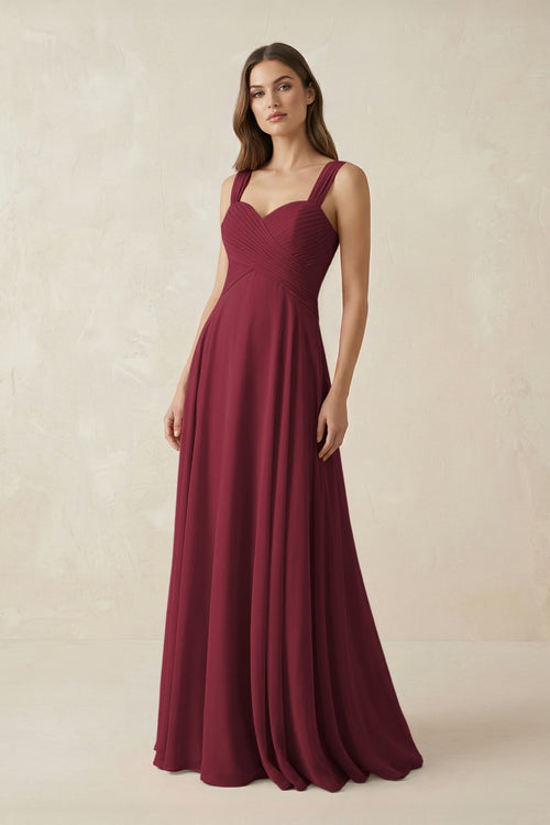 Berry Sweetheart Pleated A-Line Chiffon Bridesmaid Dress | KISSBRIDAL