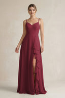 Berry Sweetheart Ruffled A-Line Chiffon Bridesmaid Dress with Slit | KISSBRIDAL