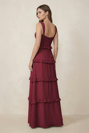 Berry Sweetheart Tiered A-Line Chiffon Bridesmaid Dress (2) | KISSBRIDAL