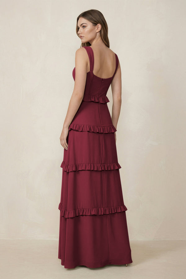 Berry Sweetheart Tiered A-Line Chiffon Bridesmaid Dress (2) | KISSBRIDAL