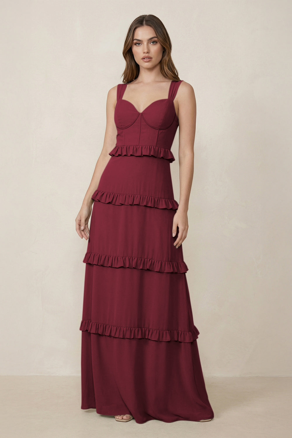 Sweetheart Tiered A-Line Chiffon Bridesmaid Dress in Berry
