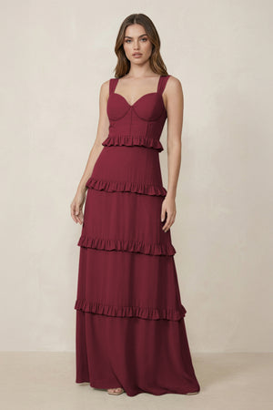 Berry Sweetheart Tiered A-Line Chiffon Bridesmaid Dress | KISSBRIDAL