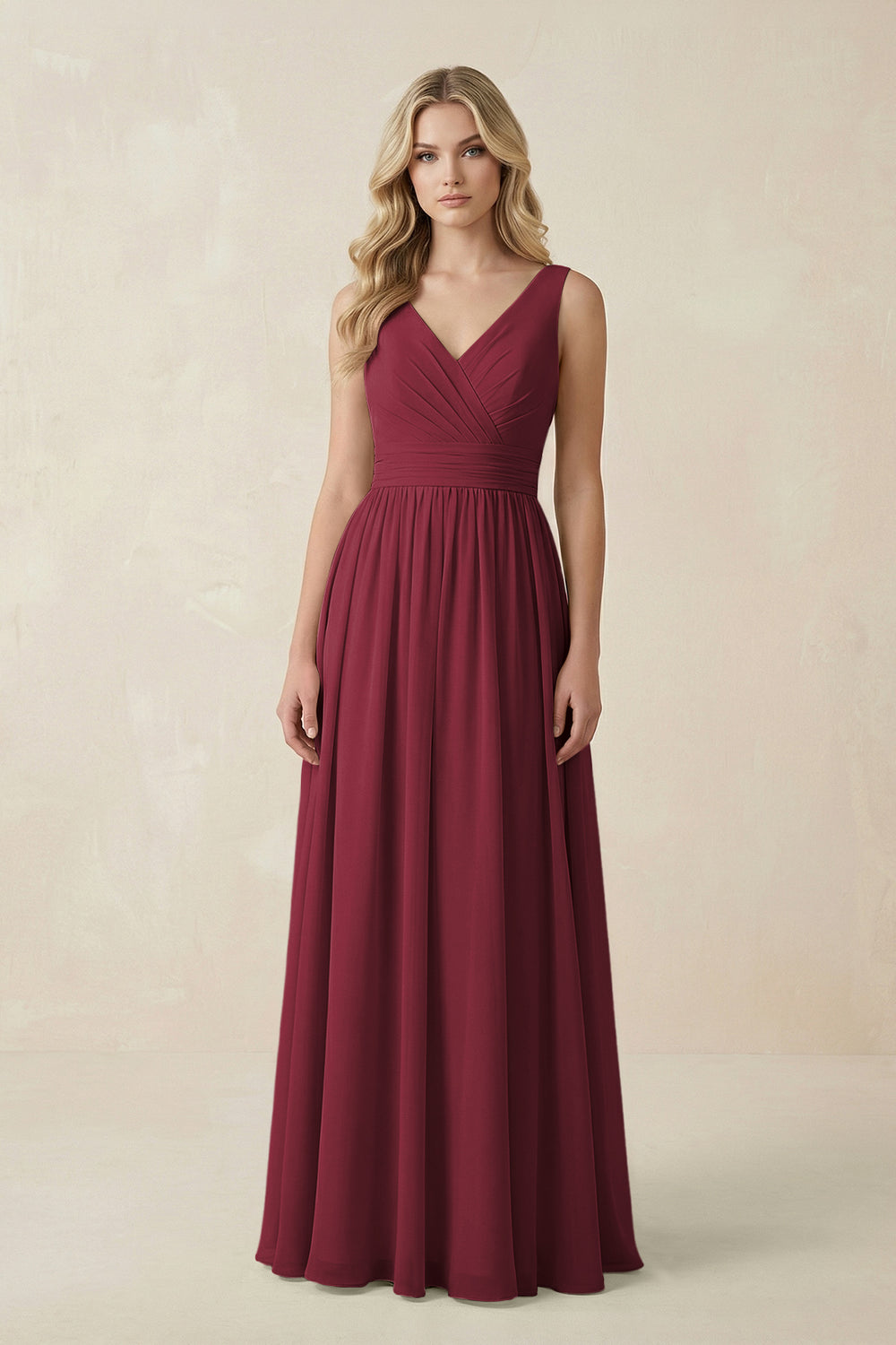 V-Neck A-Line Bridesmaid Dress with Back Bow in Berry