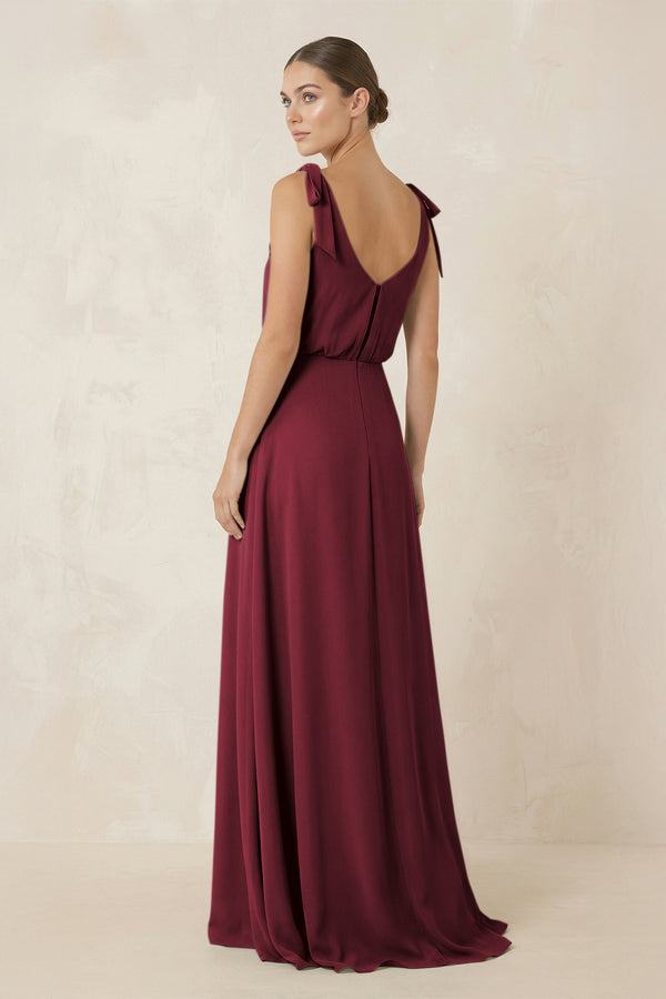 Berry V-Neck A-Line Chiffon Bridesmaid Dress (2) | KISSBRIDAL