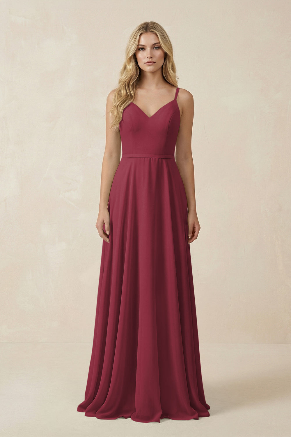 V-Neck A-Line Chiffon Bridesmaid Dress with Crisscross Back in Berry