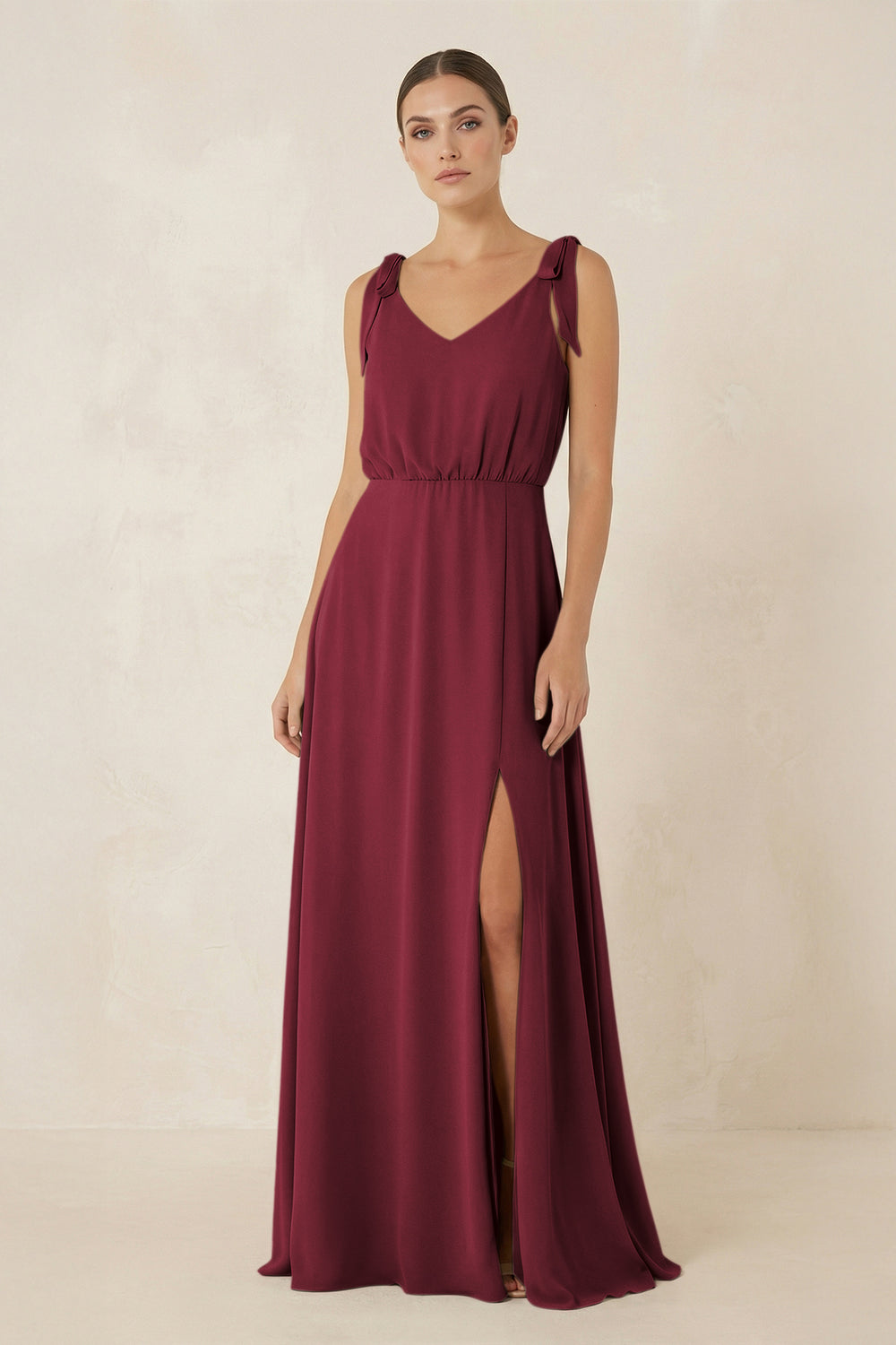 V-Neck A-Line Chiffon Bridesmaid Dress in Berry