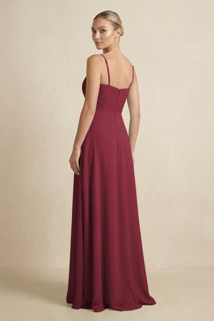 Berry V-Neck A-Line Chiffon Pleated Bridesmaid Dress (2) | KISSBRIDAL