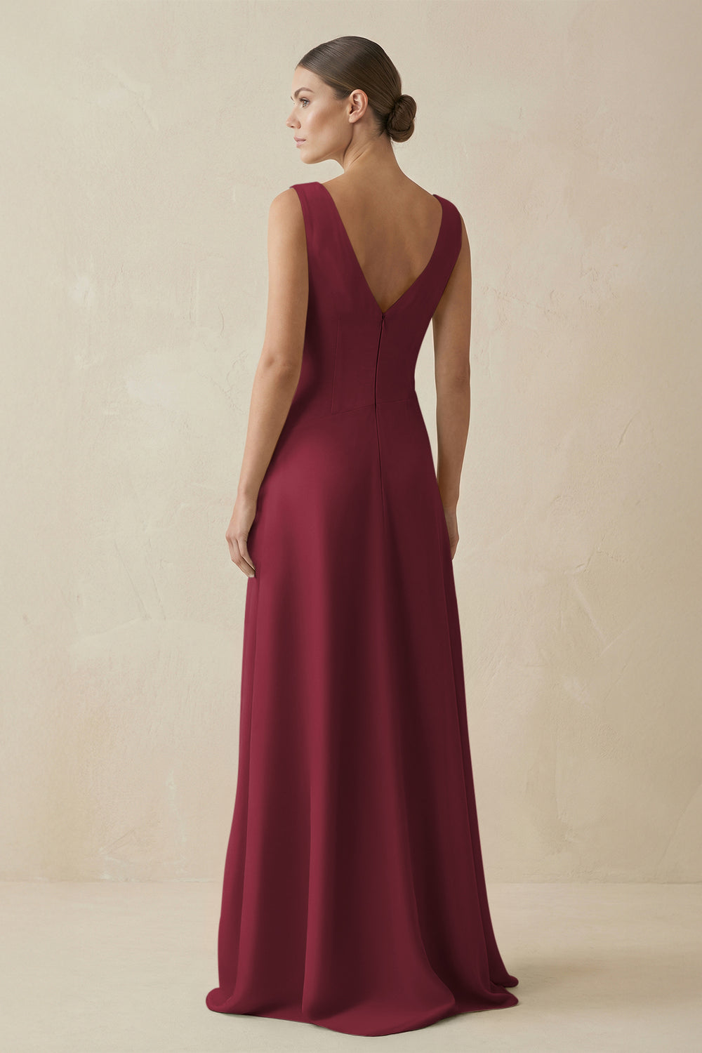 V-Neck A-Line Chiffon Ruffled Bridesmaid Dress in Berry