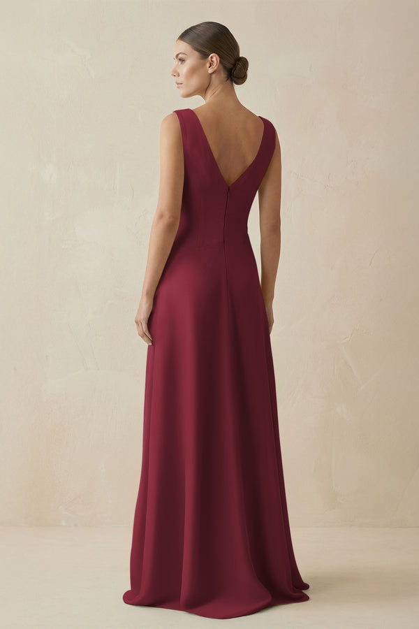 Berry V-Neck A-Line Chiffon Ruffled Bridesmaid Dress (2) | KISSBRIDAL