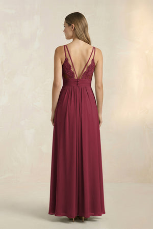 Berry V-Neck A-Line Pleated Chiffon Bridesmaid Dress (2) | KISSBRIDAL