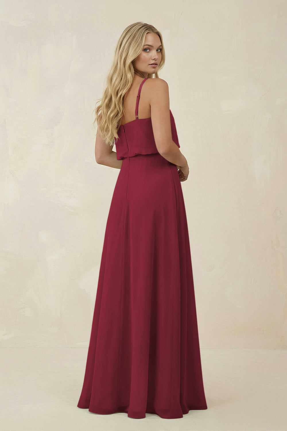 V-Neck Blouson A-Line Chiffon Bridesmaid Dress in Berry