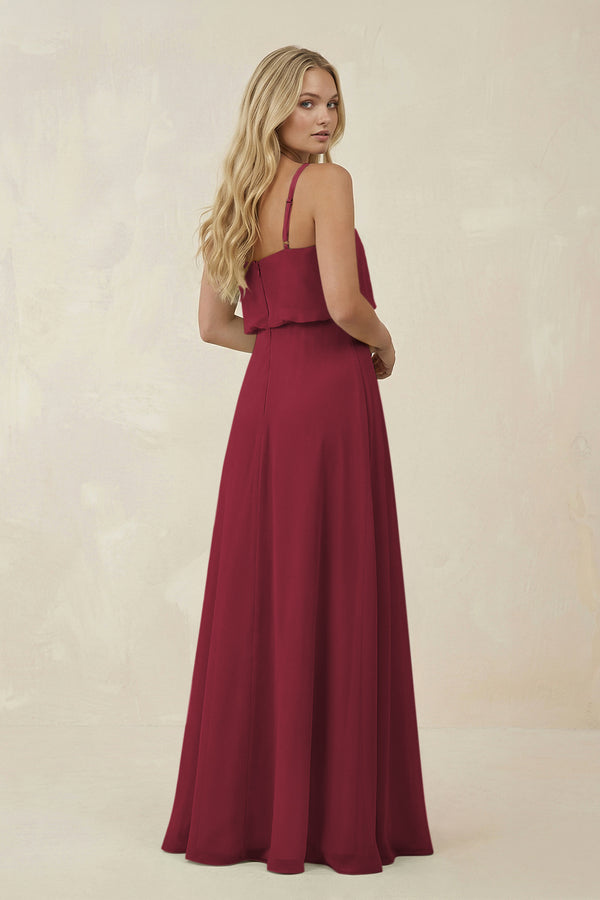 Berry V-Neck Blouson A-Line Chiffon Bridesmaid Dress (2) | KISSBRIDAL